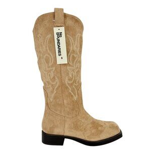 No Boundaries Womens Square Toe Sand Western Boots Size 8 Zip Side Low Heel NWOB